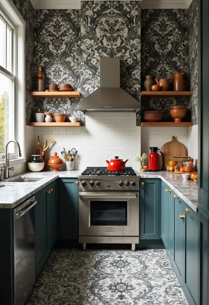 28 Kitchen Wallpaper Ideas That Change the Whole Look - 10. Classic Black and White