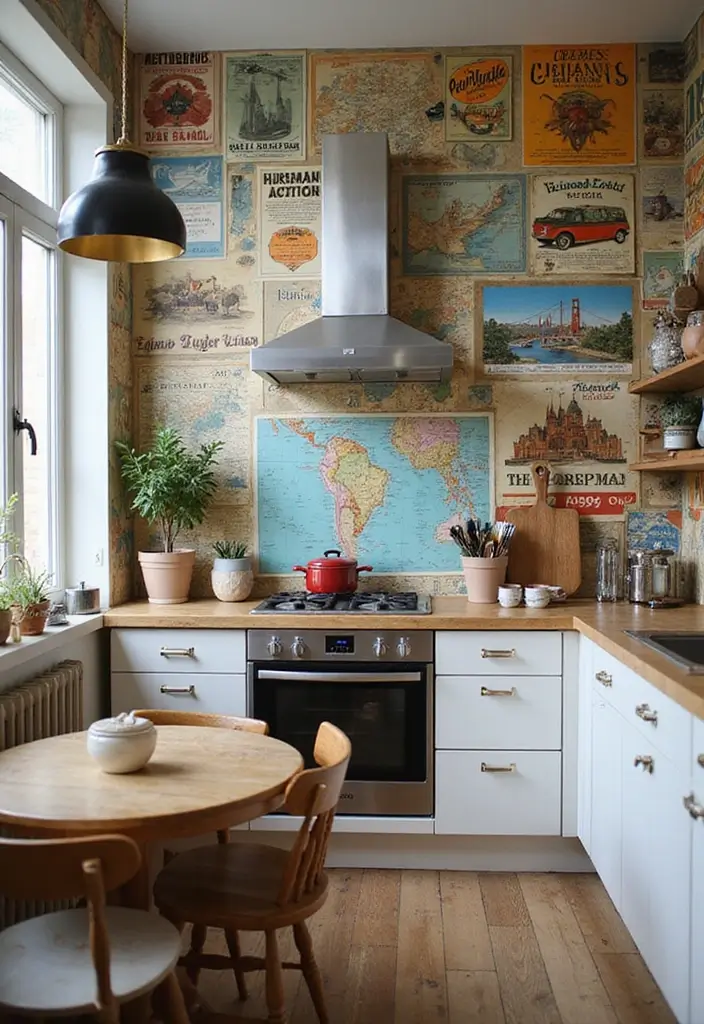 28 Kitchen Wallpaper Ideas That Change the Whole Look - 14. Vintage Travel Posters