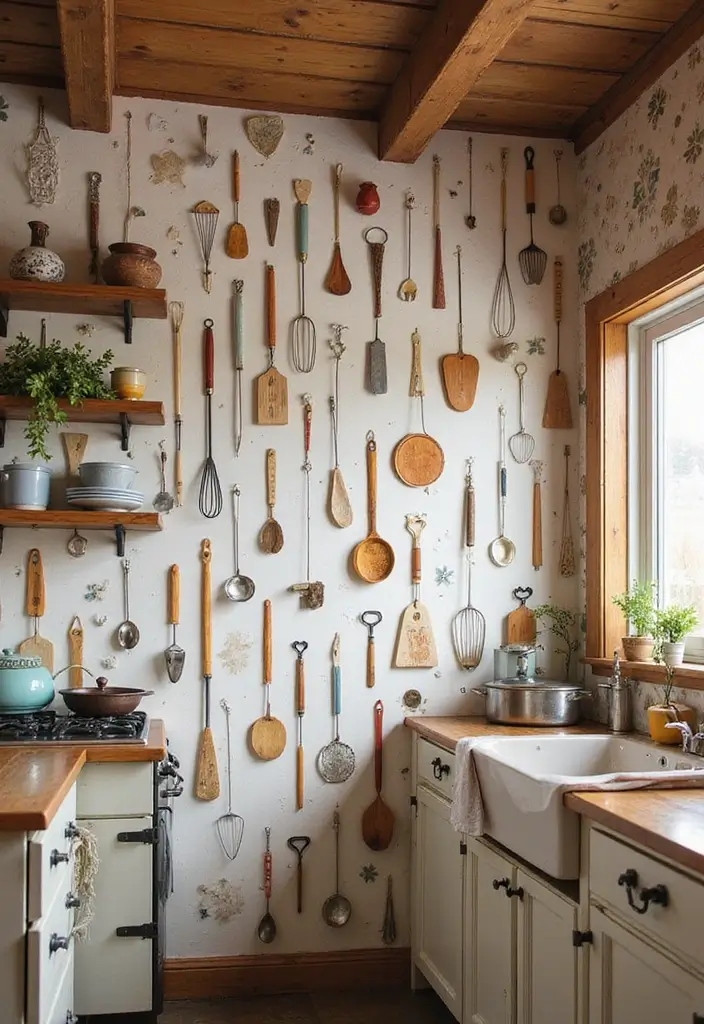 28 Kitchen Wallpaper Ideas That Change the Whole Look - 17. Vintage Kitchen Utensils