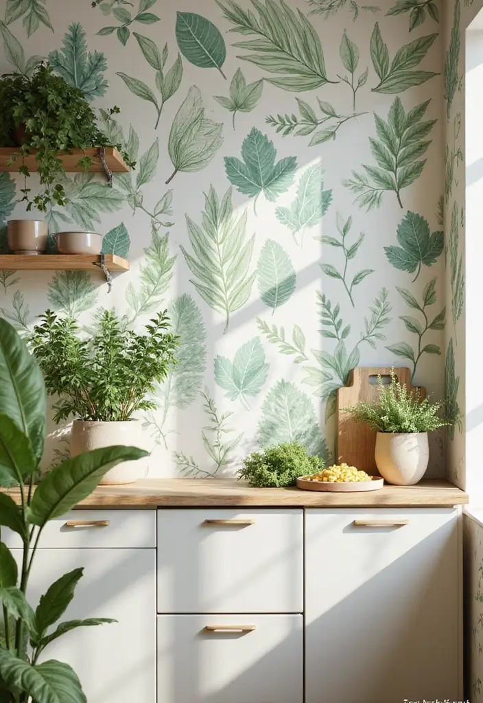 28 Kitchen Wallpaper Ideas That Change the Whole Look - 19. Natural Botanical