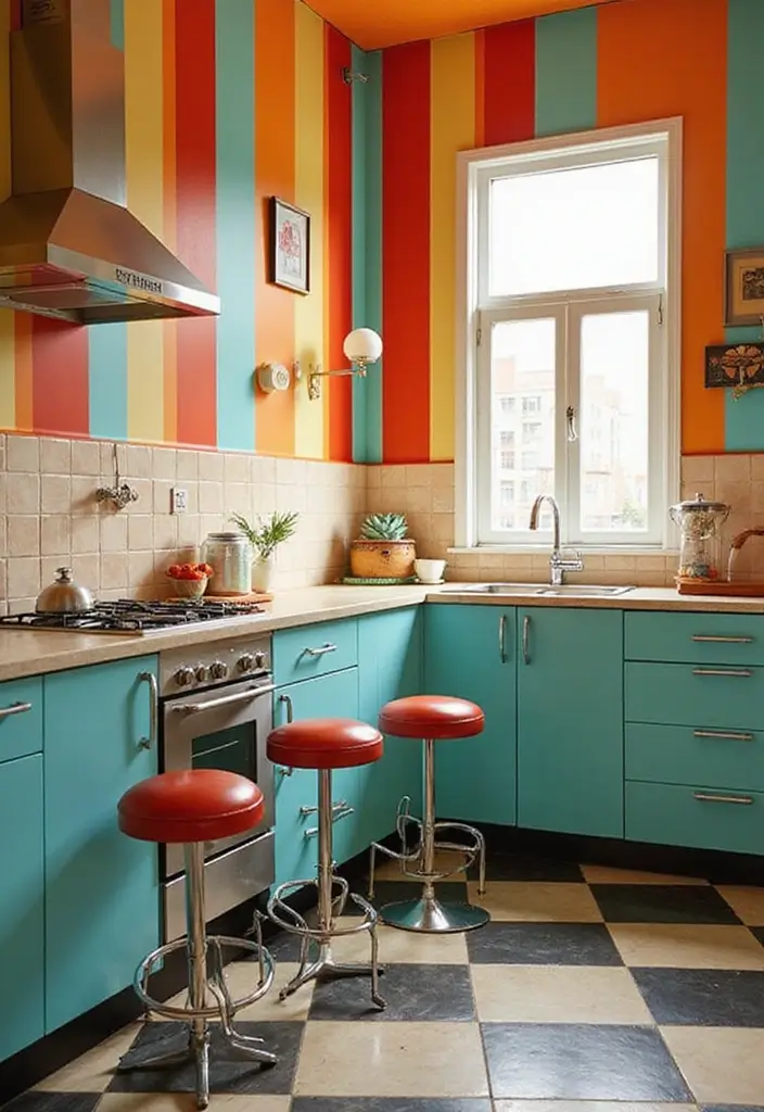 28 Kitchen Wallpaper Ideas That Change the Whole Look - 2. Retro Stripes