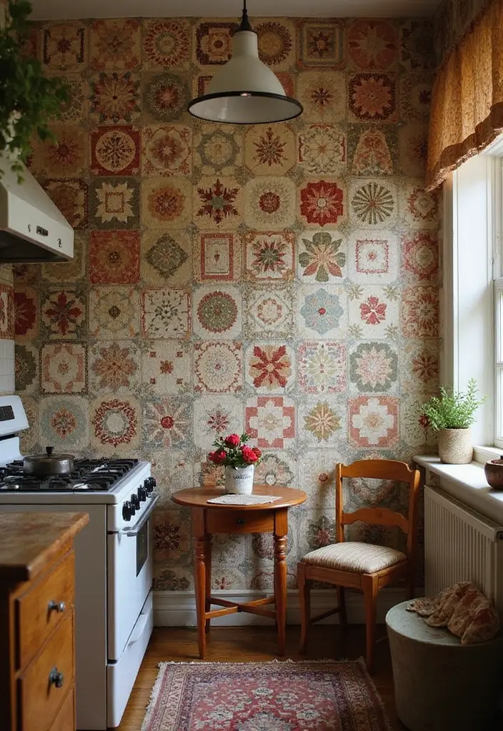 28 Kitchen Wallpaper Ideas That Change the Whole Look - 21. Vintage Quilting Patterns