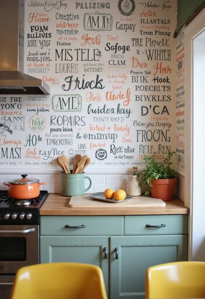 28 Kitchen Wallpaper Ideas That Change the Whole Look - 28. Vintage Lettering