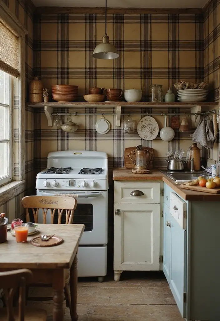 28 Kitchen Wallpaper Ideas That Change the Whole Look - 3. Vintage Plaid