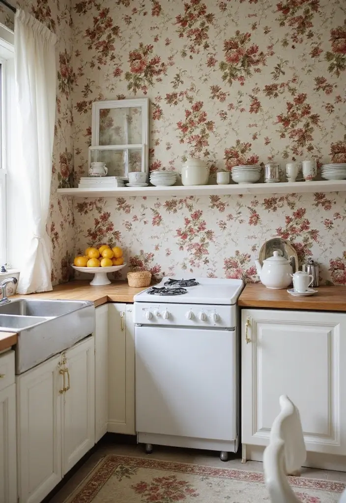 28 Kitchen Wallpaper Ideas That Change the Whole Look - 5. Charming Chintz