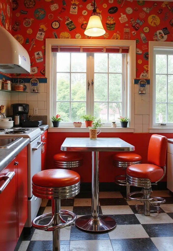 28 Kitchen Wallpaper Ideas That Change the Whole Look - 6. Retro Diner Vibes