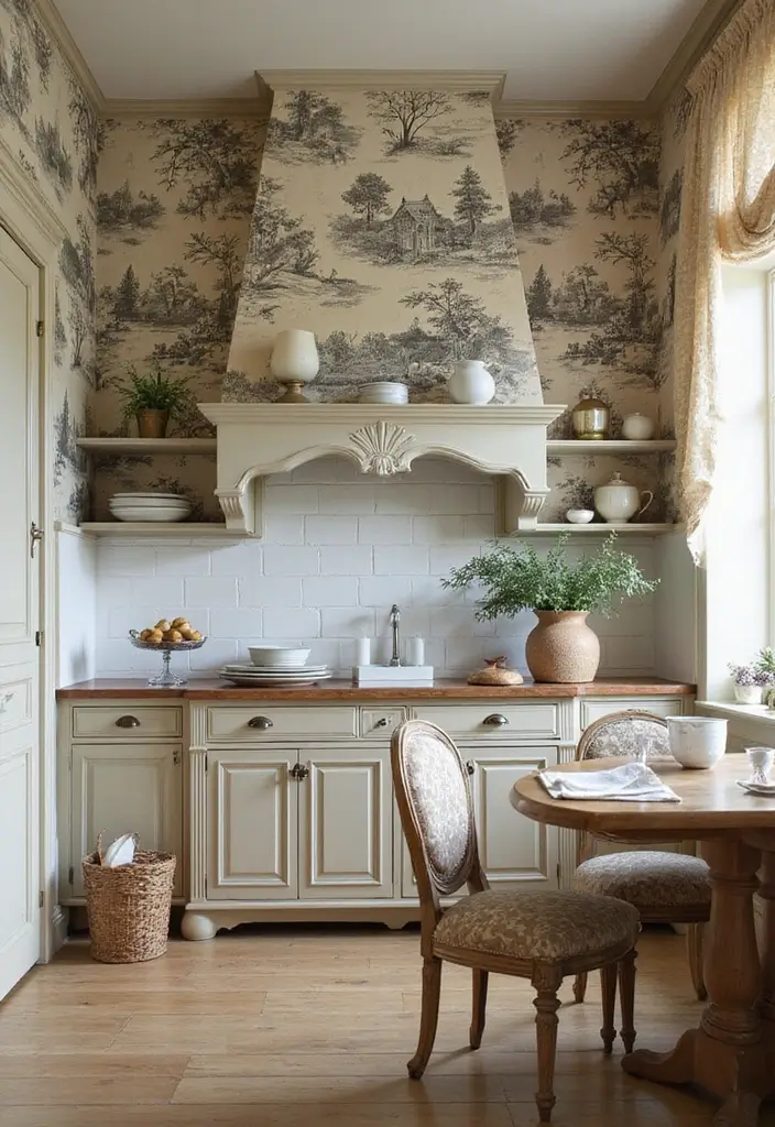 28 Kitchen Wallpaper Ideas That Change the Whole Look - 7. Timeless Toile