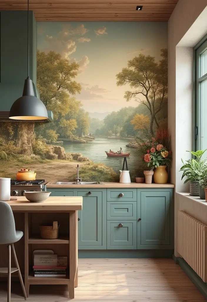 28 Kitchen Wallpaper Ideas That Change the Whole Look - 8. Artsy Wall Murals