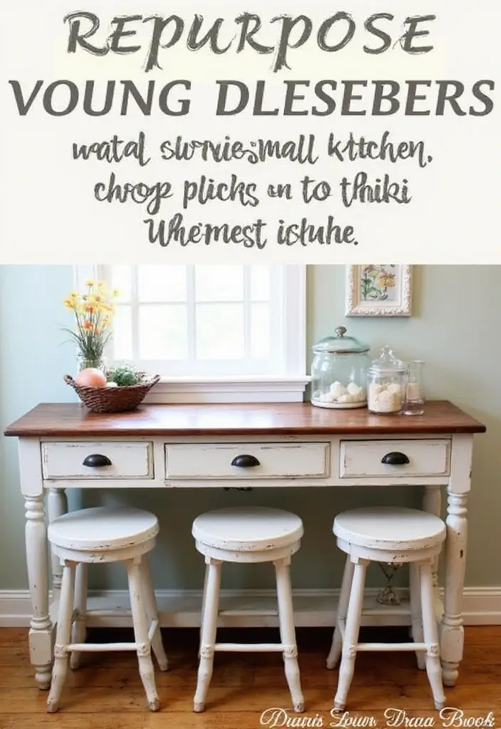 28 Small Kitchen Island Ideas You’ll Wish You Tried Sooner 2 28 Small Kitchen Island Ideas You’ll Wish You Tried Sooner - 2. Vintage Repurposed Furniture