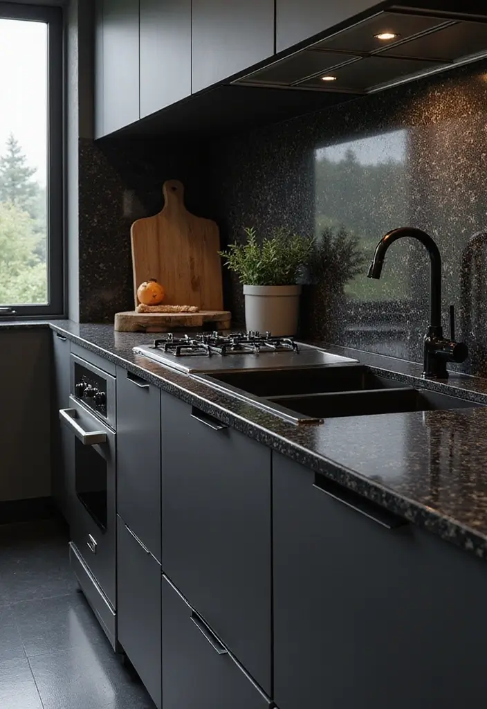 29 Kitchen Countertops Ideas That Look Expensive and Chic 5 29 Kitchen Countertops Ideas That Look Expensive and Chic - 5. Sleek Black Granite