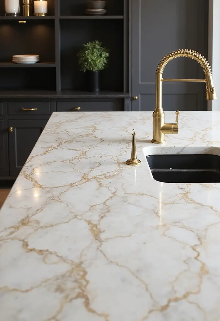29 Kitchen Countertops Ideas That Look Expensive and Chic 8 29 Kitchen Countertops Ideas That Look Expensive and Chic - 8. Calacatta Gold Marble