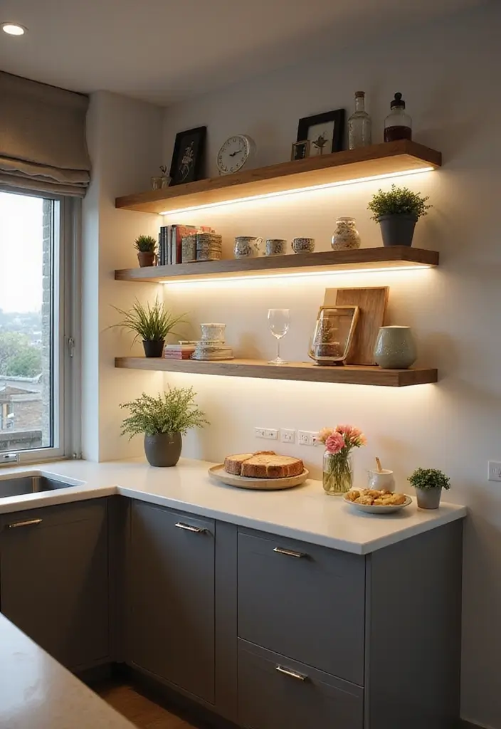 29 Kitchen Lighting Ideas That Brighten and Transform 15 29 Kitchen Lighting Ideas That Brighten and Transform - 15. Floating Light Shelves