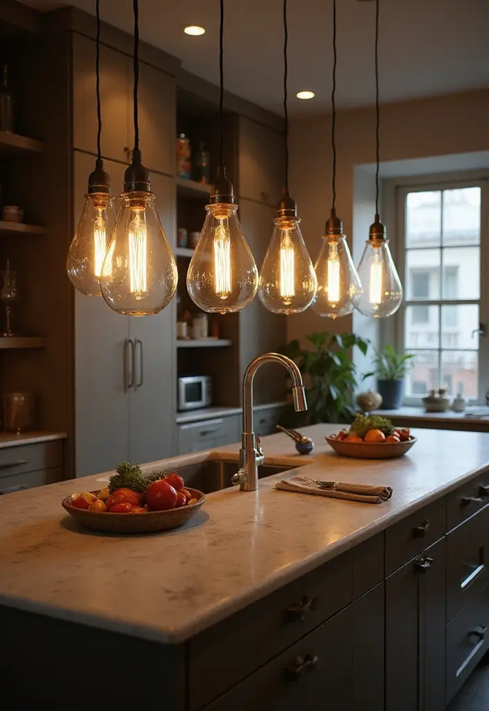29 Kitchen Lighting Ideas That Brighten and Transform 19 29 Kitchen Lighting Ideas That Brighten and Transform - 19. Glass Hanging Lights
