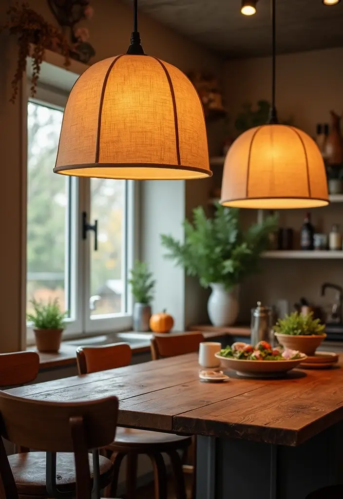 29 Kitchen Lighting Ideas That Brighten and Transform 20 29 Kitchen Lighting Ideas That Brighten and Transform - 20. Fabric Lamp Shades