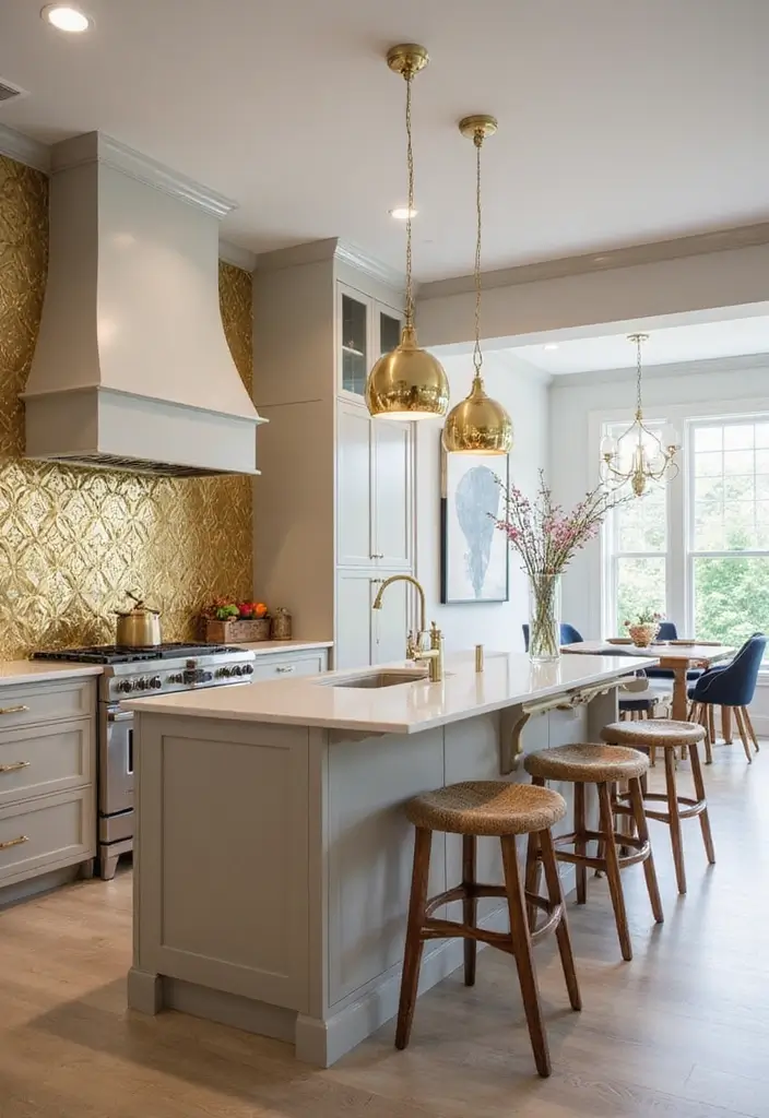 29 Kitchen Peninsula Ideas That Add Space and Style - 18. Touch of Gold