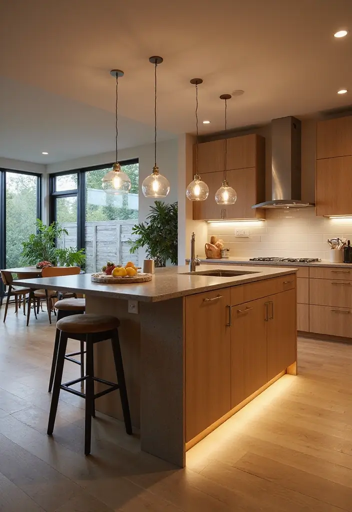 29 Kitchen Peninsula Ideas That Add Space and Style - 21. Innovative Lighting Solutions
