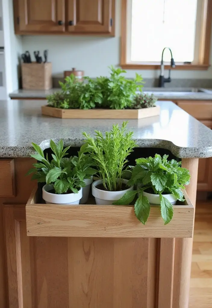 29 Kitchen Peninsula Ideas That Add Space and Style - 22. Built-In Herb Garden