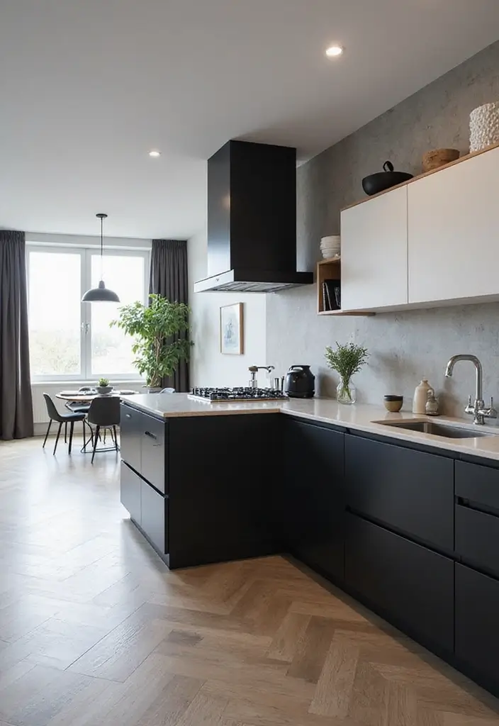 29 Kitchen Peninsula Ideas That Add Space and Style - 25. Minimalist Black and White