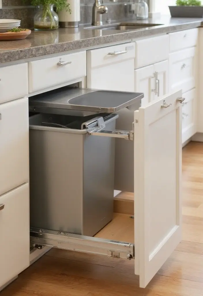 29 Kitchen Platform Ideas That Make Cooking Easier 12 29 Kitchen Platform Ideas That Make Cooking Easier - 12. Hidden Trash Bins