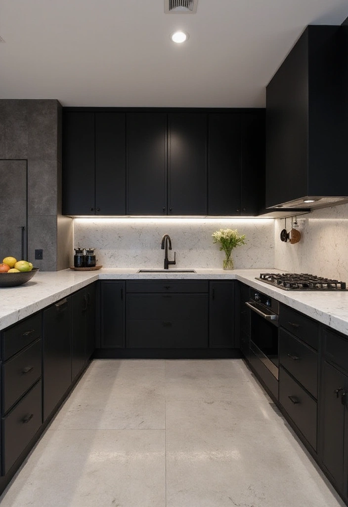 29 Open Concept Kitchen Ideas That Make Homes Airy - 24. Modern Black Accents