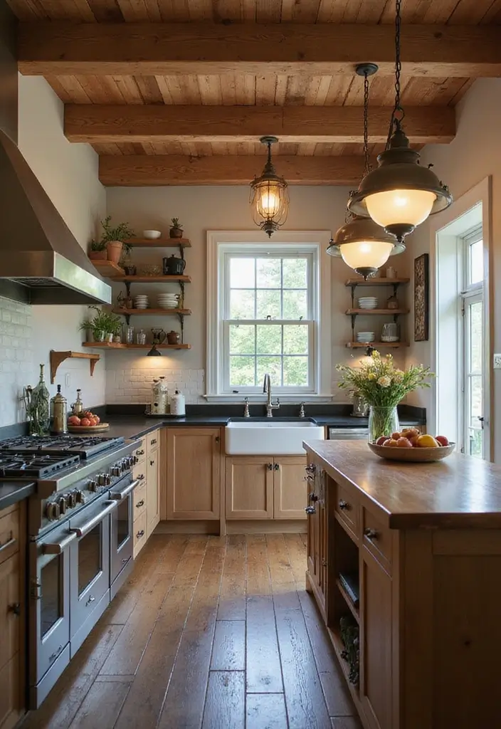 29 Open Concept Kitchen Ideas That Make Homes Airy - 28. Vintage Light Fixtures