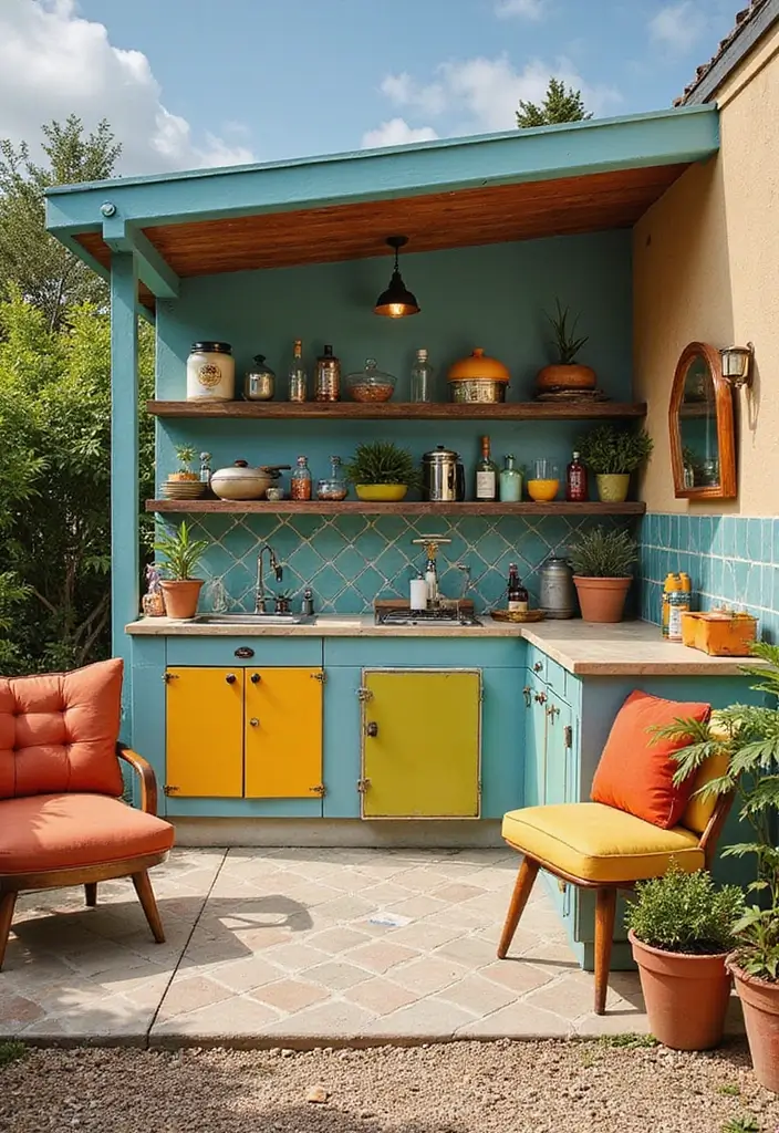 29 Simple Outdoor Kitchen Designs That Make Cooking Fun 10 29 Simple Outdoor Kitchen Designs That Make Cooking Fun - 10. Whimsical Vintage Style