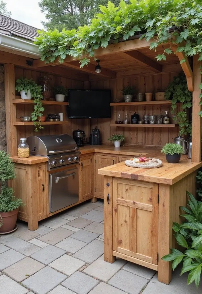 29 Simple Outdoor Kitchen Designs That Make Cooking Fun 11 29 Simple Outdoor Kitchen Designs That Make Cooking Fun - 11. Natural Wood Aesthetic