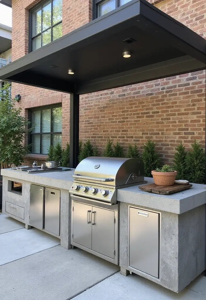 29 Simple Outdoor Kitchen Designs That Make Cooking Fun 13 29 Simple Outdoor Kitchen Designs That Make Cooking Fun - 13. Steel and Concrete Combo