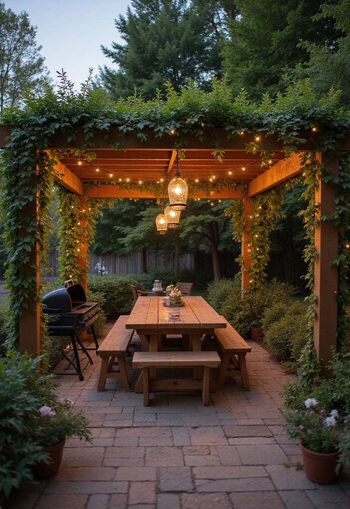 29 Simple Outdoor Kitchen Designs That Make Cooking Fun 8 29 Simple Outdoor Kitchen Designs That Make Cooking Fun - 8. Elegant Pergola Dining Area