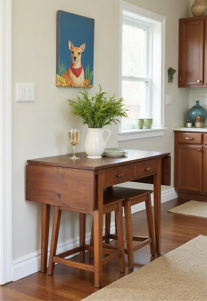 29 Small Kitchen Table Ideas That Save Space Beautifully - 2. Drop-Leaf Tables for Maximum Space Efficiency