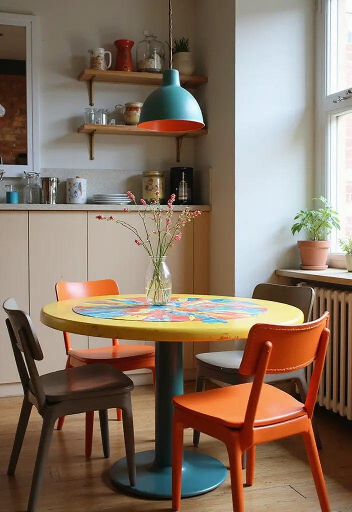 29 Small Kitchen Table Ideas That Save Space Beautifully - 24. Colorful Tables for a Pop of Personality