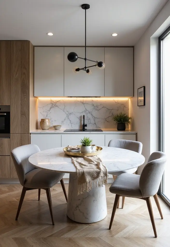 29 Small Kitchen Table Ideas That Save Space Beautifully - 25. Elegant Marble Tables for a Luxurious Feel