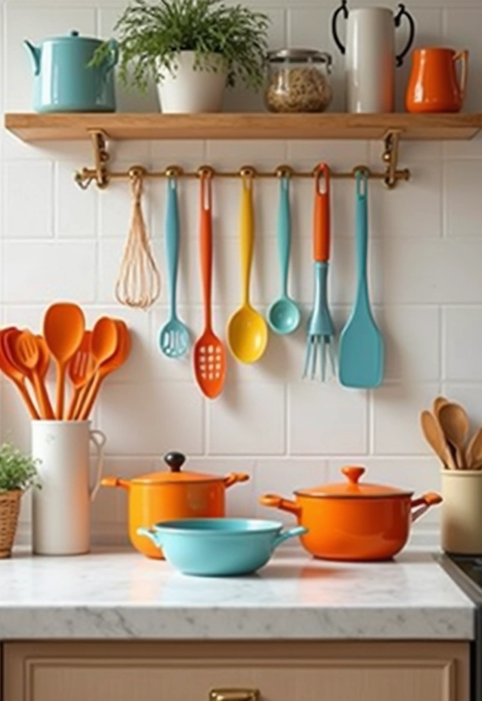 30 Indian Kitchen Design Ideas You’ll Want to Try 29 30 Indian Kitchen Design Ideas You’ll Want to Try - 29. Colorful Utensils and Cookware