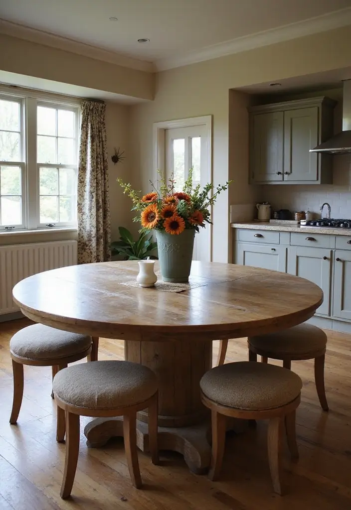 30 Kitchen Table Ideas That Fit Every Home Style 14 30 Kitchen Table Ideas That Fit Every Home Style - 14. Circular Rustic Dining Table