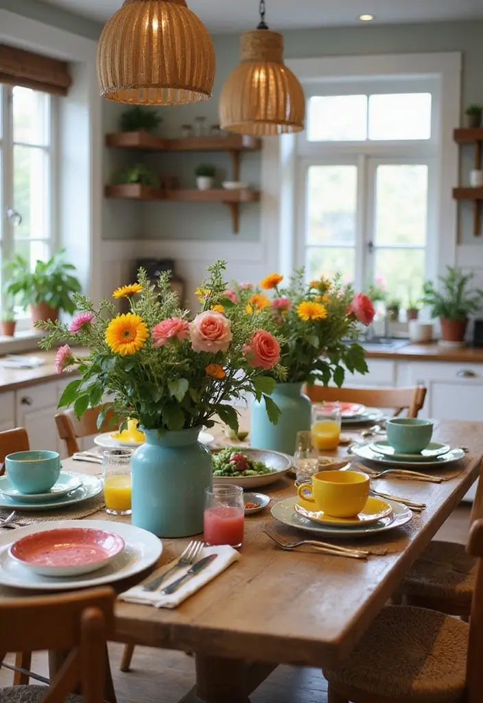 30 Kitchen Table Ideas That Fit Every Home Style 16 30 Kitchen Table Ideas That Fit Every Home Style - 16. Rustic Farm Table with Colorful Accents