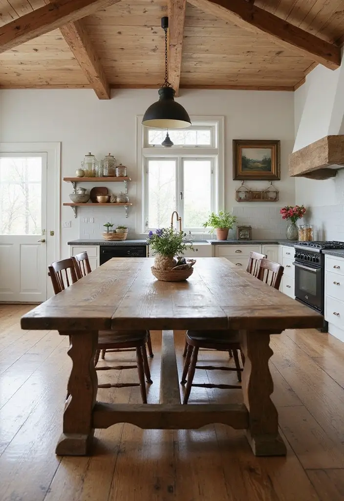 30 Kitchen Table Ideas That Fit Every Home Style 22 30 Kitchen Table Ideas That Fit Every Home Style - 22. Rustic Farm Table with Artisan Touches