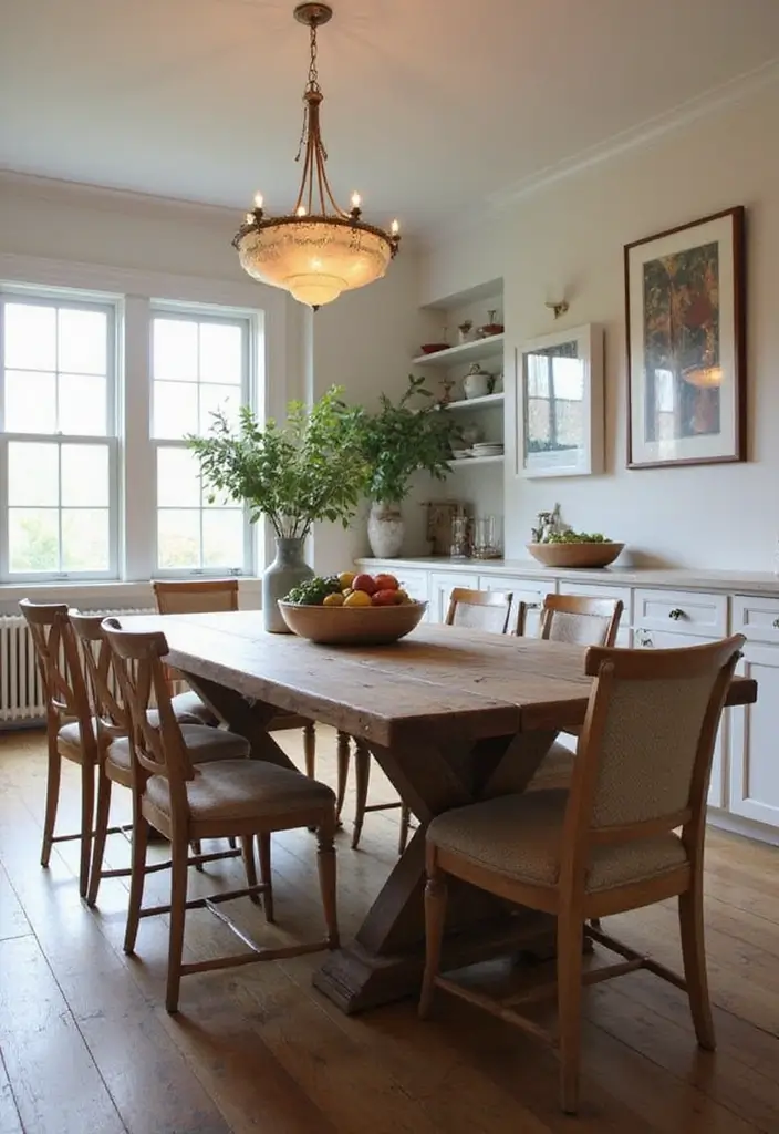 30 Kitchen Table Ideas That Fit Every Home Style 24 30 Kitchen Table Ideas That Fit Every Home Style - 24. Rustic Farm Table Underneath a Statement Light