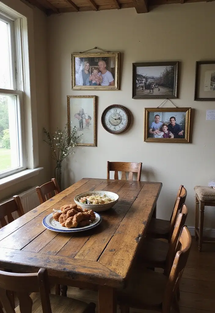 30 Kitchen Table Ideas That Fit Every Home Style 25 30 Kitchen Table Ideas That Fit Every Home Style - 25. Rustic Farm Table with Family Photos