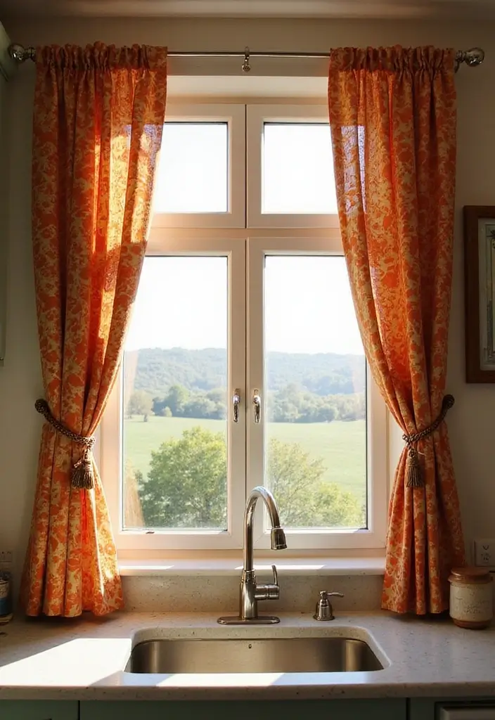 30 Kitchen Window Ideas That Let the Sunshine In - 25. Striking Patterned Curtains