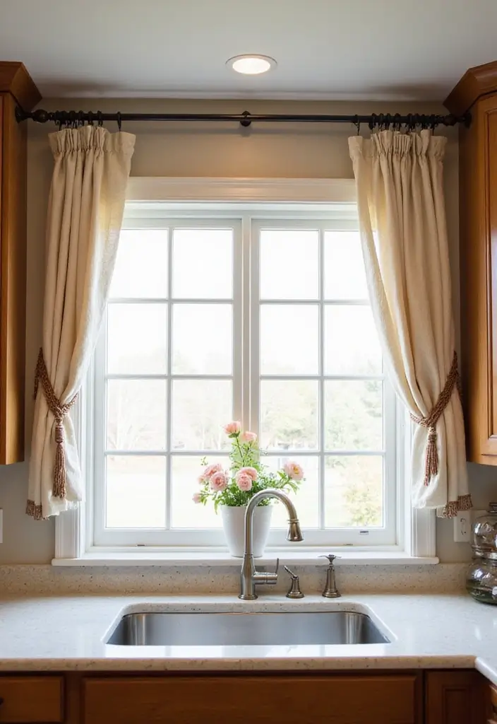 30 Kitchen Window Ideas That Let the Sunshine In - 26. Decorative Rods