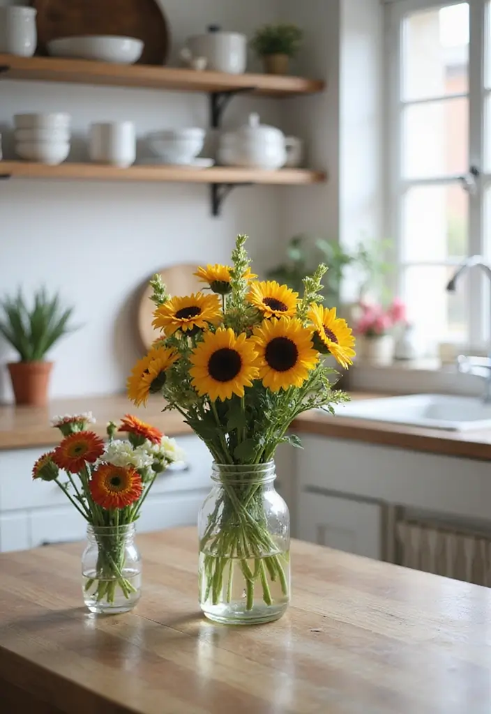 30 Warm Kitchen Ideas That Make Your Home Inviting - 23. Fresh Flowers