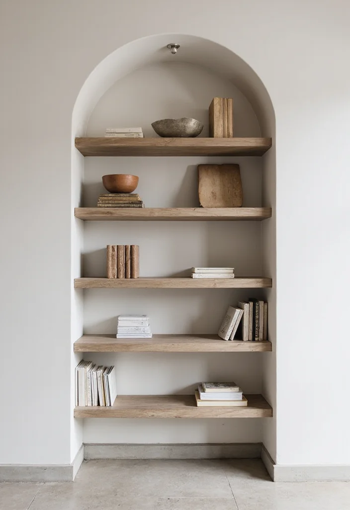 10 Arched Wall Decor Ideas for Soft Architectural Interest - 3. Decorative Arches with Shelves