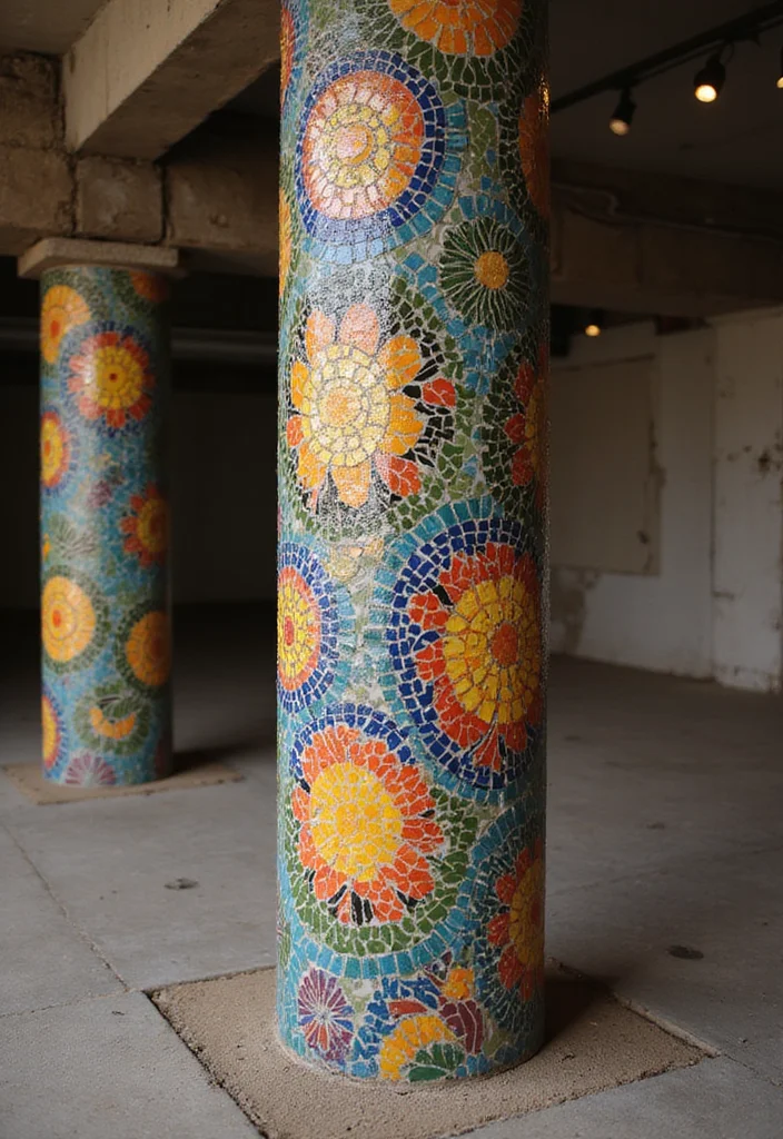 10 Basement Pole Wrap Ideas for Clean Finished Look - 10. Mosaic or Tile Wraps