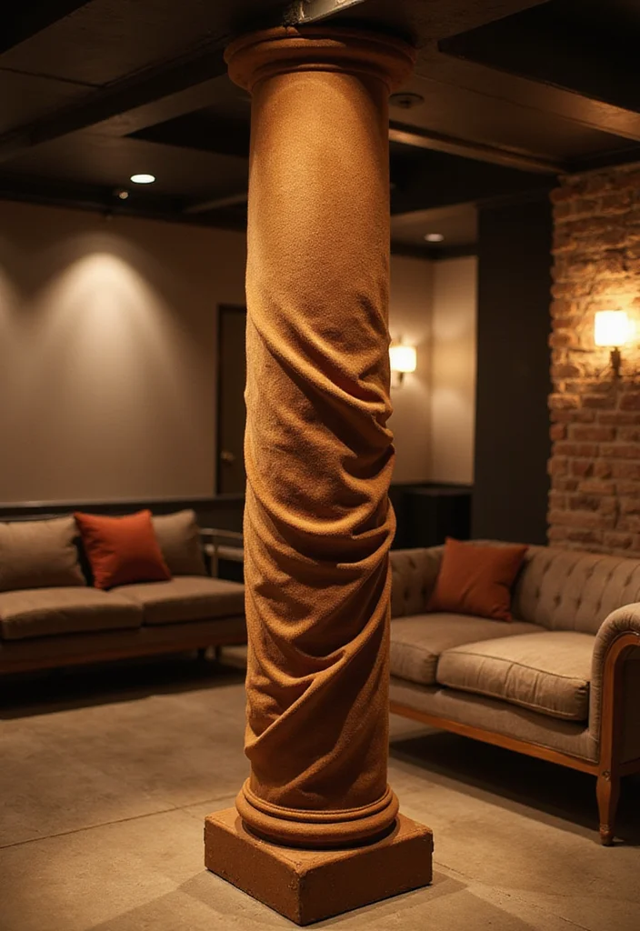 10 Basement Pole Wrap Ideas for Clean Finished Look - 3. Fabric Wraps