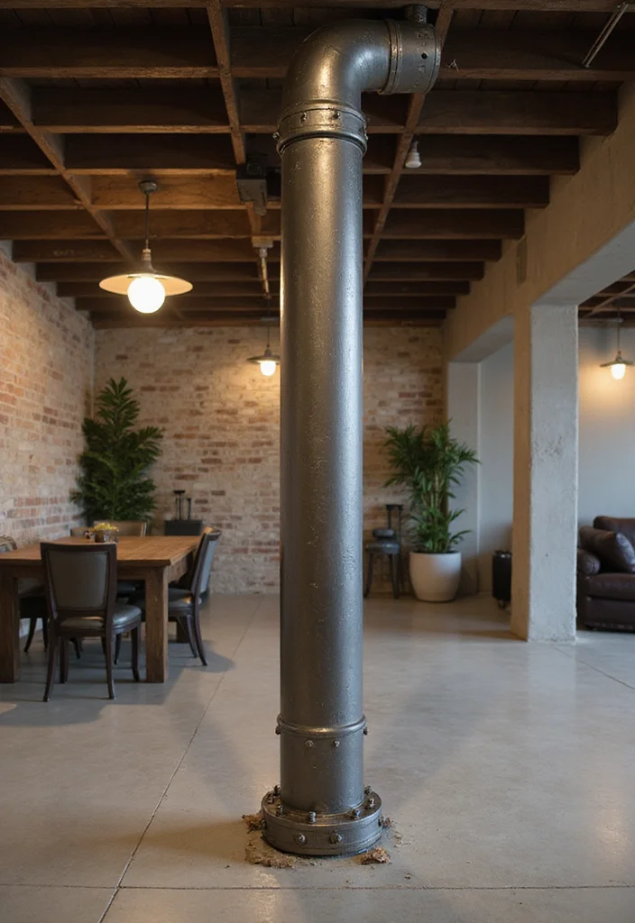 10 Basement Pole Wrap Ideas for Clean Finished Look - 4. Industrial Pipes