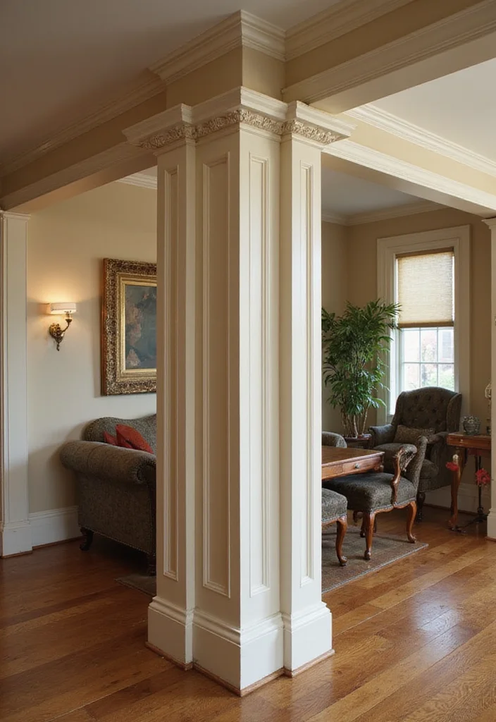 10 Basement Pole Wrap Ideas for Clean Finished Look - 8. Decorative Trim and Molding