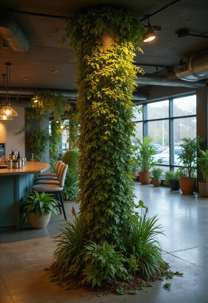 10 Basement Pole Wrap Ideas for Clean Finished Look - 9. Greenery and Plants