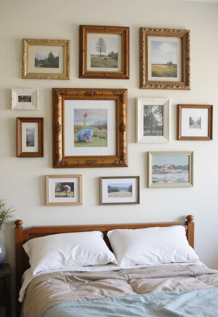 10 Bed Side Wall Decor Ideas for Calm Personalized Touches - 3. Upcycled Picture Frames