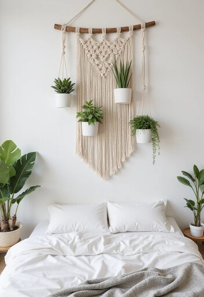 10 Bed Side Wall Decor Ideas for Calm Personalized Touches - 6. DIY Macramé Holders