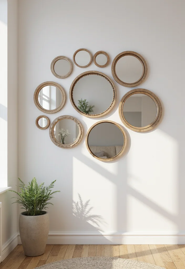 10 Circle Wall Decor Ideas for Simple Eye Catching Accents - 1. Layered Circular Mirrors